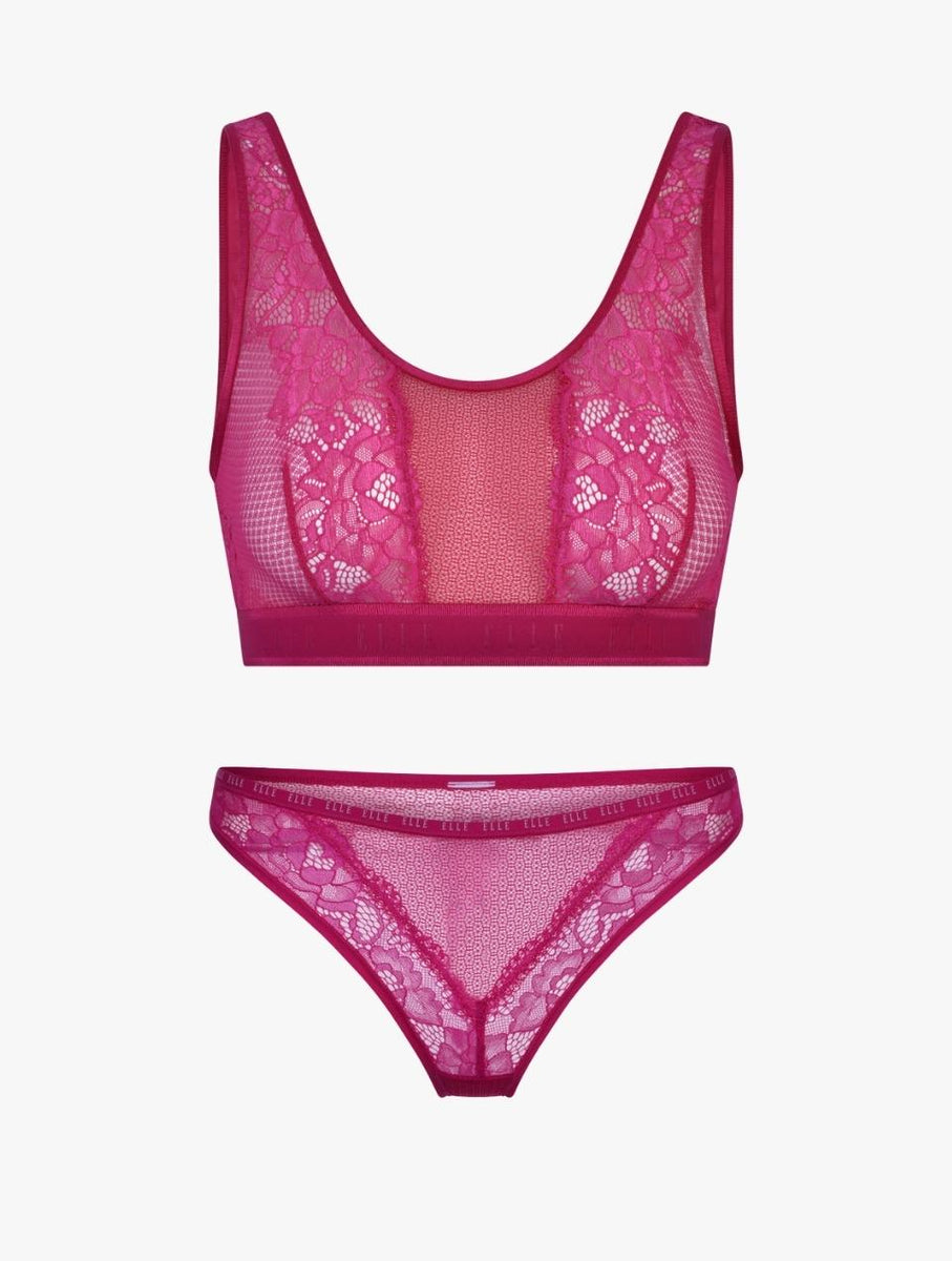ELLE 24/7 Lace Crop Bralette & Thong Set - Pink – ELLE Intimates