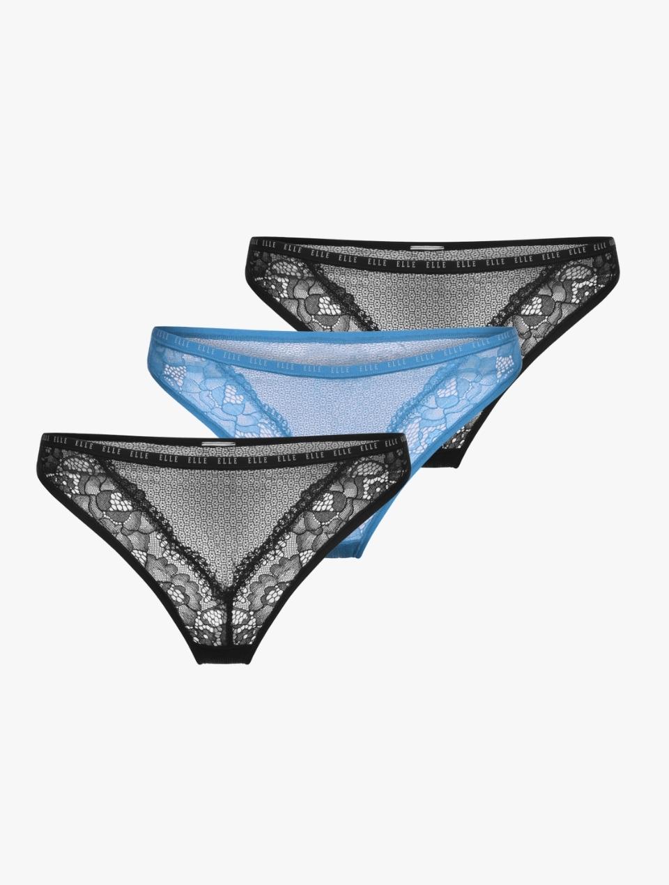 Lace thong in blue and black