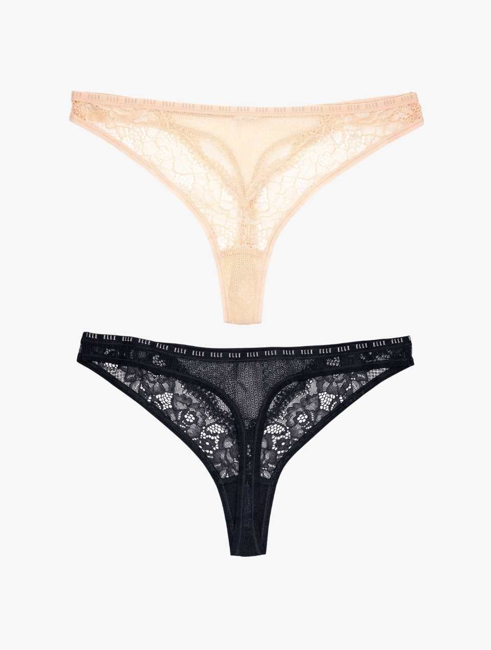 ELLE 24/7 Lace Thong - Black Beauty & Peach Puree - 2 PACK 24/7 Lace