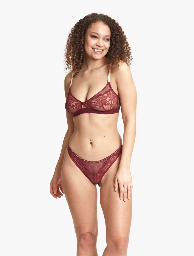 ELLE 24/7 Lace Triangle Bralette & Thong Set - Chocolate Truffle 24/7 Lace