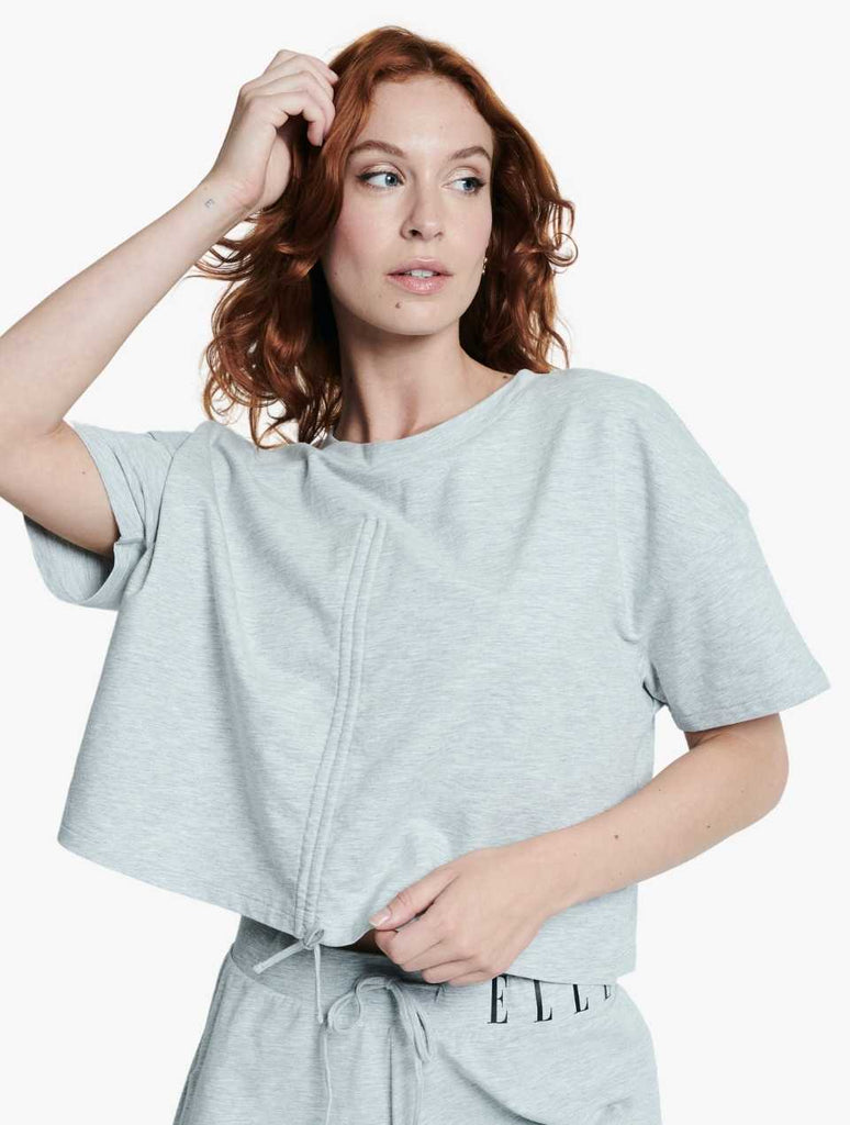 ELLE Loungewear Tie Detail Cropped T-Shirt - Grey Loungewear