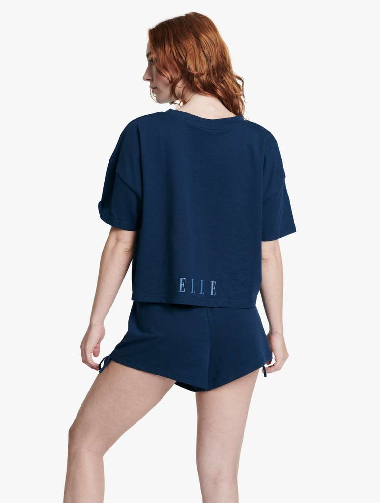 ELLE Loungewear Tie Detail Cropped T-Shirt - Navy