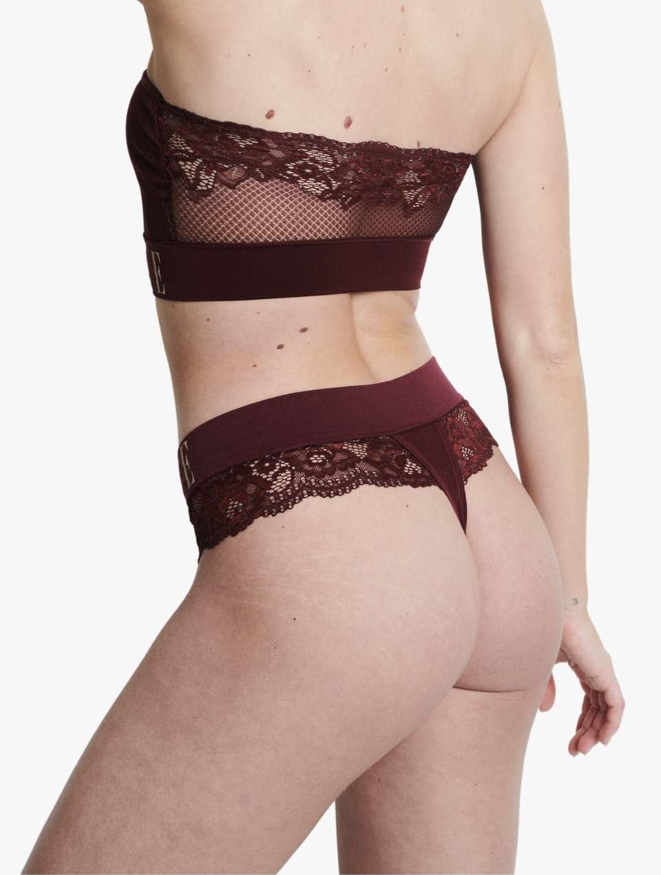 ELLE Seamless & Lace Bralette & Thong Set - Chocolate Truffle Seamless & Lace