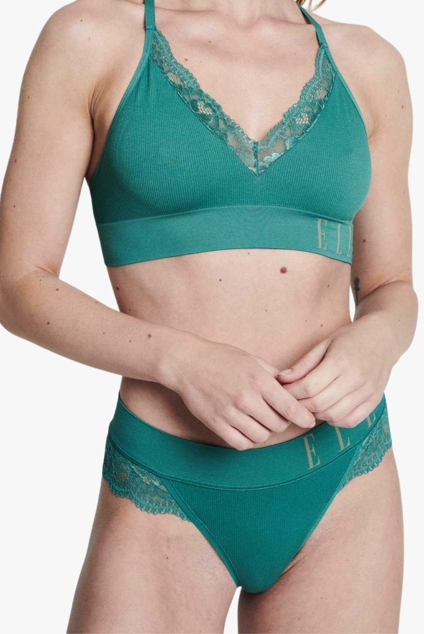 ELLE Seamless & Lace Thong - Forest Green Seamless & Lace