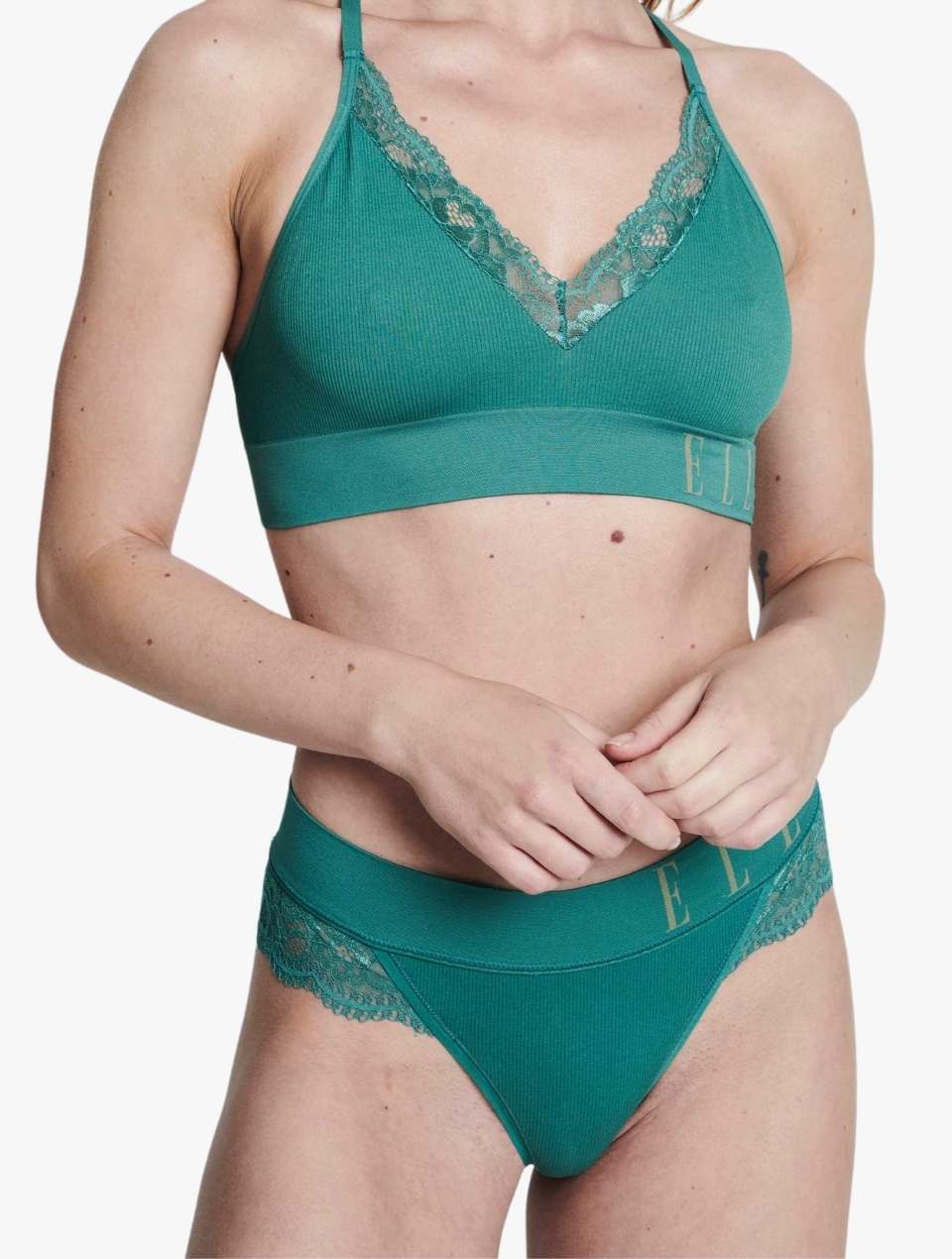 ELLE Seamless & Lace Thong - Forest Green Seamless & Lace