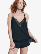 ELLE Modal & Lace Nightwear Cami - Black Modal & Lace Nightwear