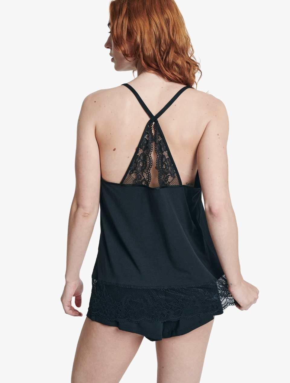 ELLE Modal & Lace Nightwear Cami - Black Modal & Lace Nightwear