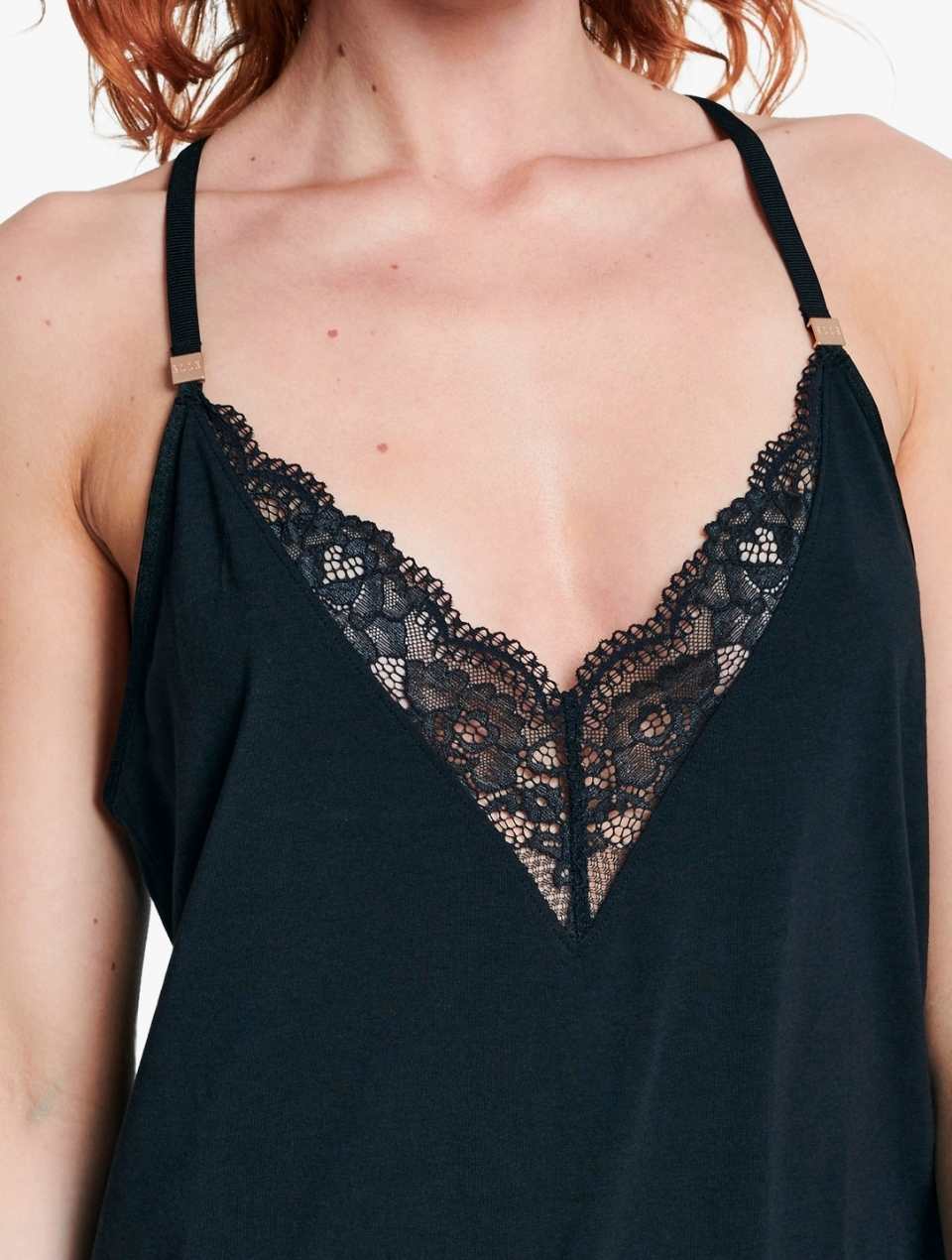 ELLE Modal & Lace Nightwear Cami - Black Modal & Lace Nightwear