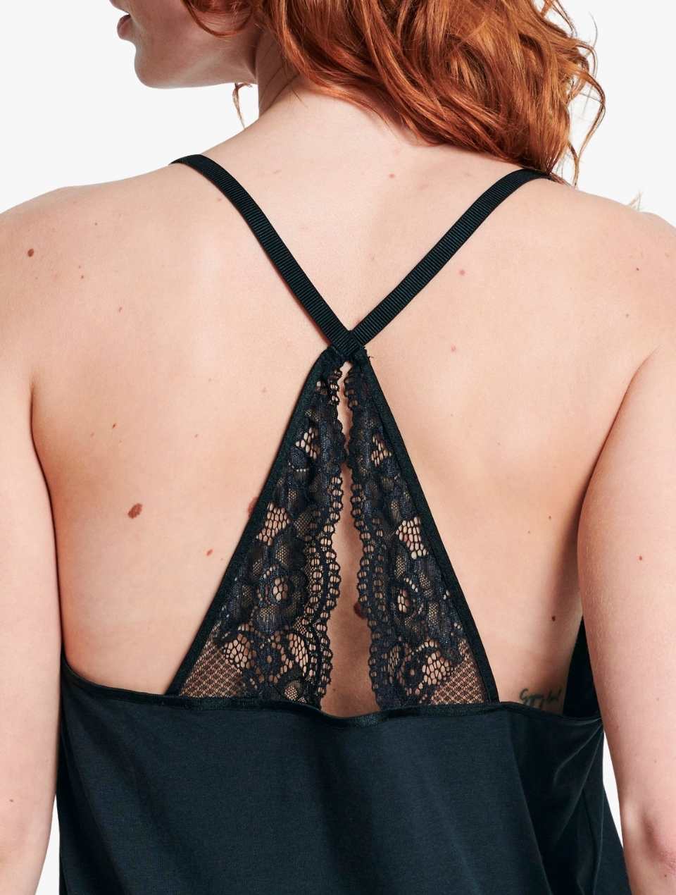 ELLE Modal & Lace Nightwear Cami - Black Modal & Lace Nightwear