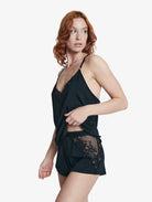 ELLE Modal & Lace Nightwear Cami - Black Modal & Lace Nightwear