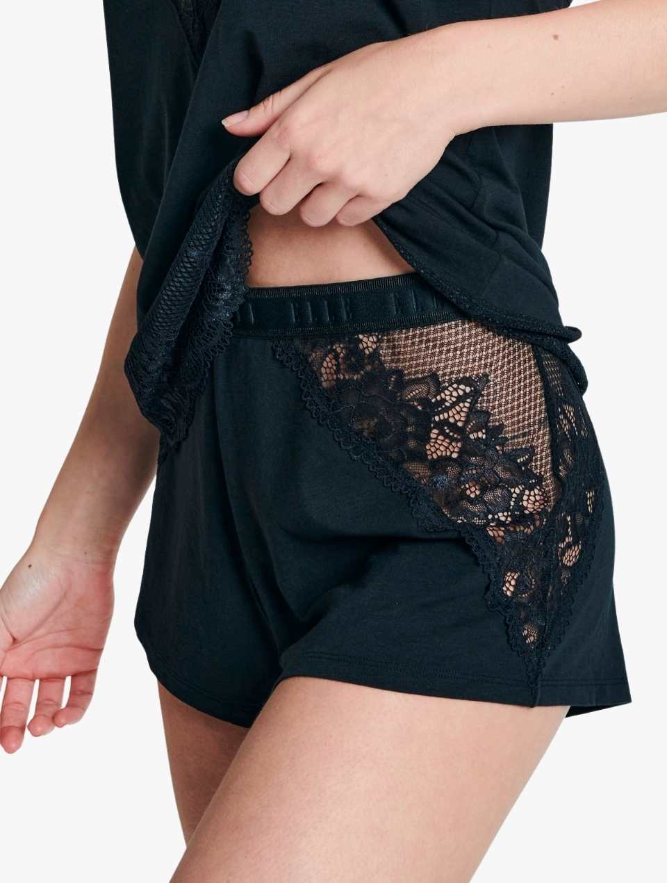 ELLE Modal & Lace Nightwear Shorts - Black Modal & Lace Nightwear