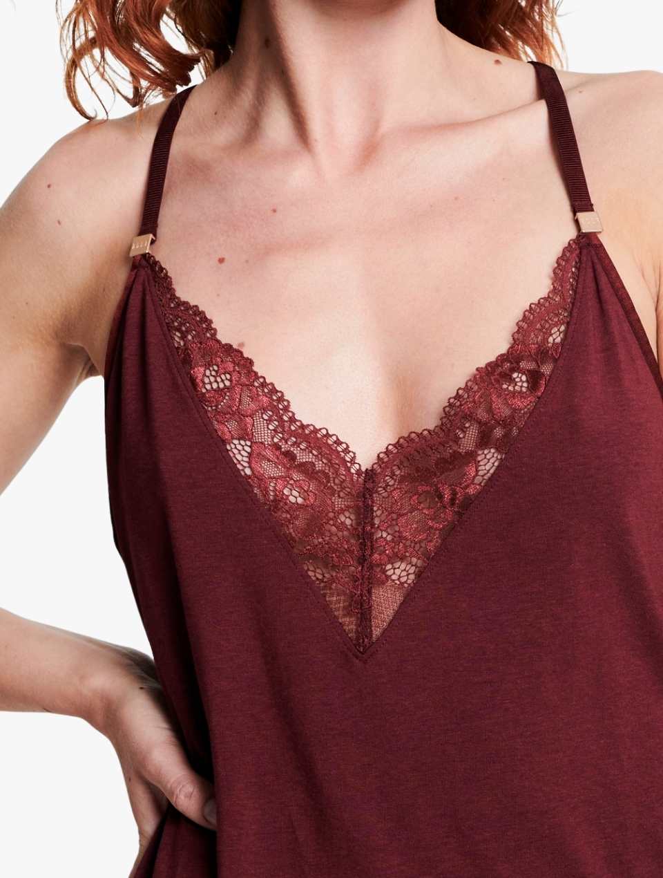 ELLE Modal & Lace Nightwear Cami - Chocolate Truffle Modal & Lace Nightwear