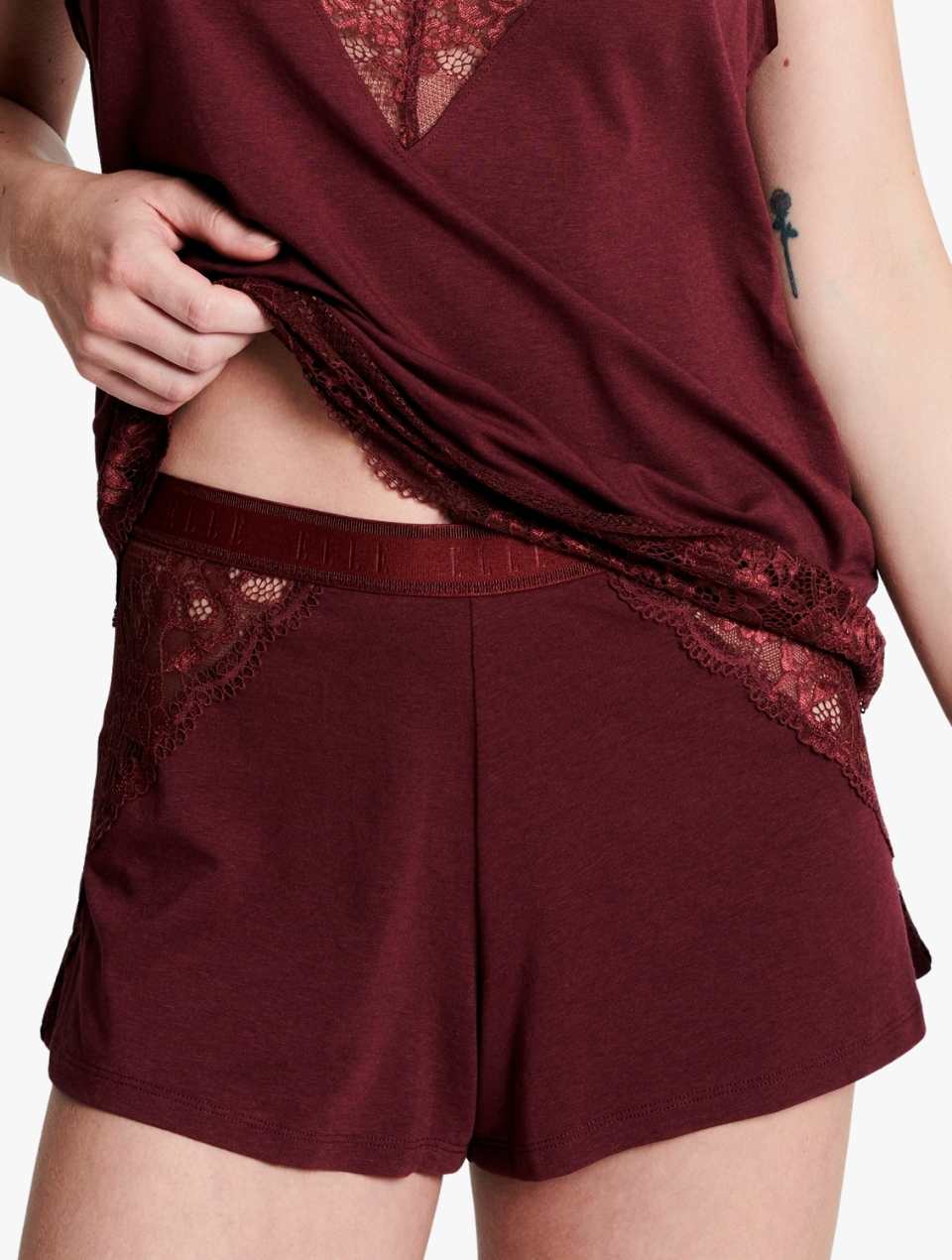 ELLE Modal & Lace Nightwear Shorts - Chocolate Truffle Modal & Lace Nightwear